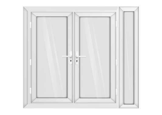 White uPVC French Door with Right 300mm Sidelight Two Handles
