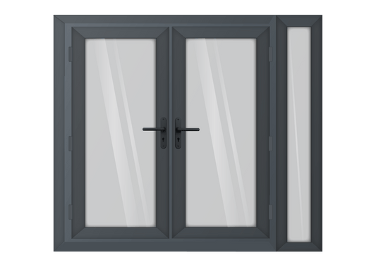 Grey uPVC French Door with Right 300mm Sidelight Two Handles