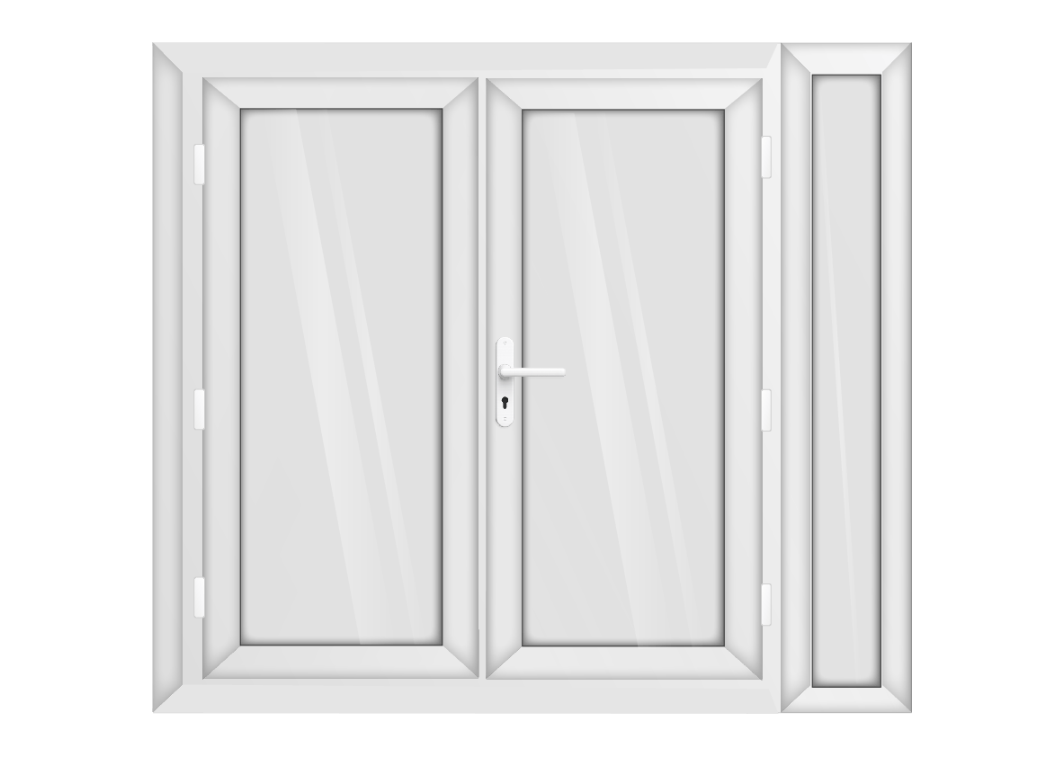 White uPVC French Door with Right 300mm Sidelight