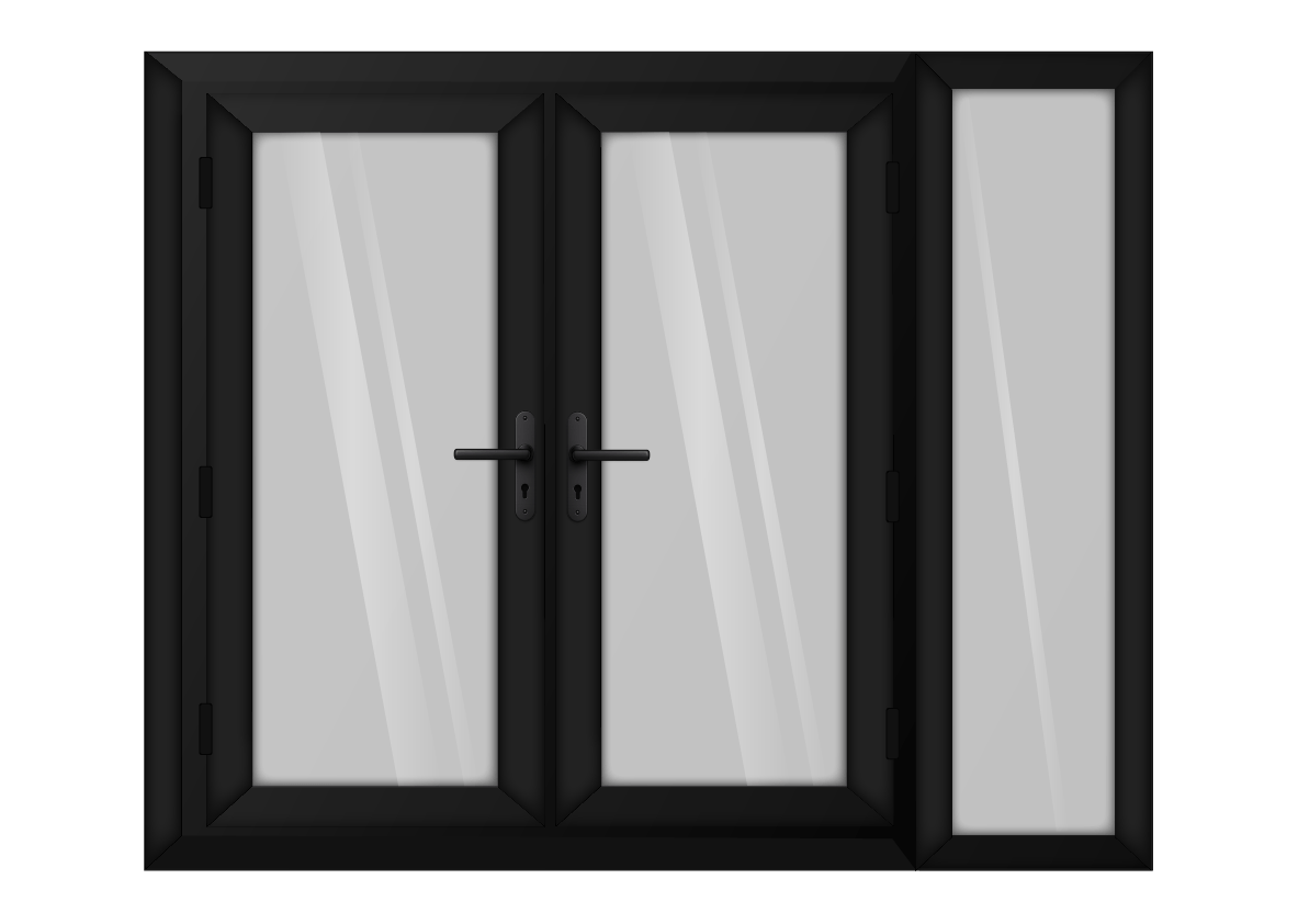 Black uPVC French Door with Right 600mm Sidelight Two Handles