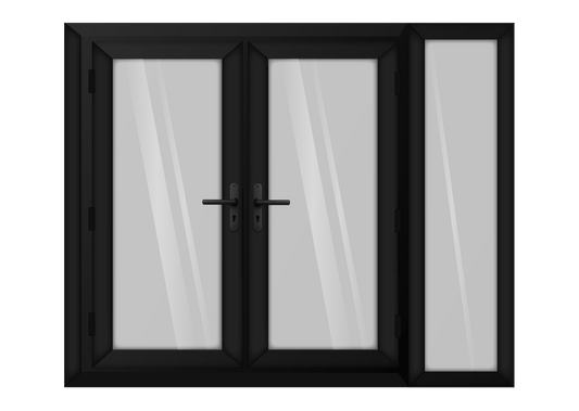 Black uPVC French Door with Right 600mm Sidelight Two Handles