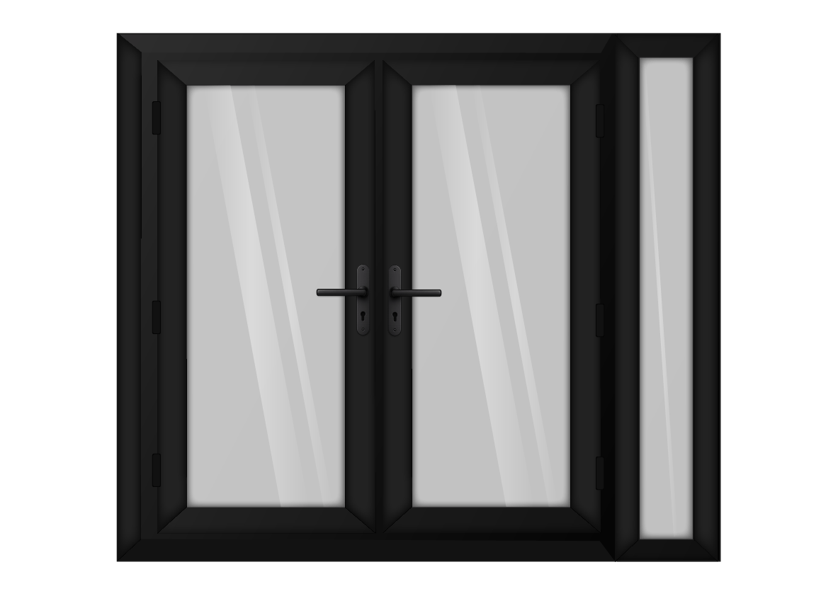 Black uPVC French Door with Right 300mm Sidelight Two Handles