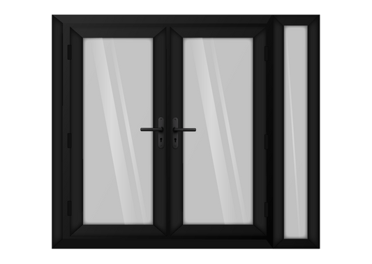 Black uPVC French Door with Right 300mm Sidelight Two Handles