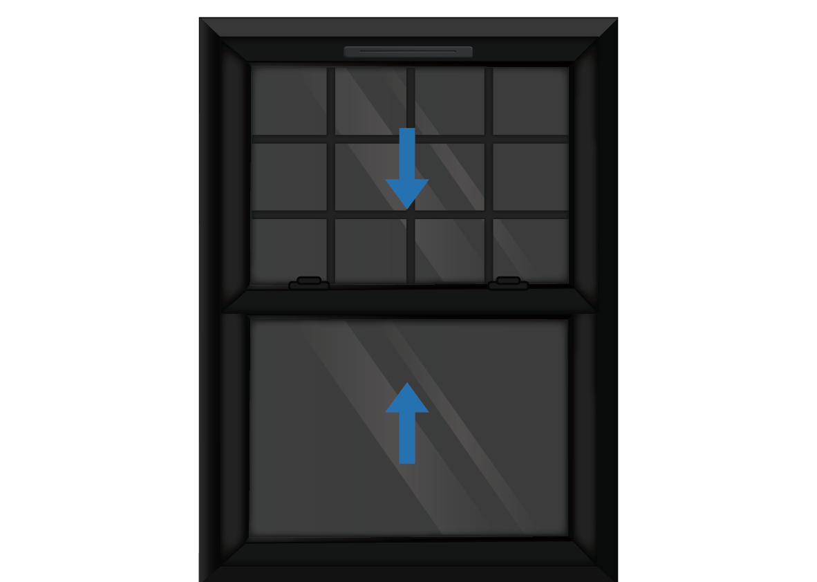 Black uPVC Sliding Sash Window with Georgian Top Sash