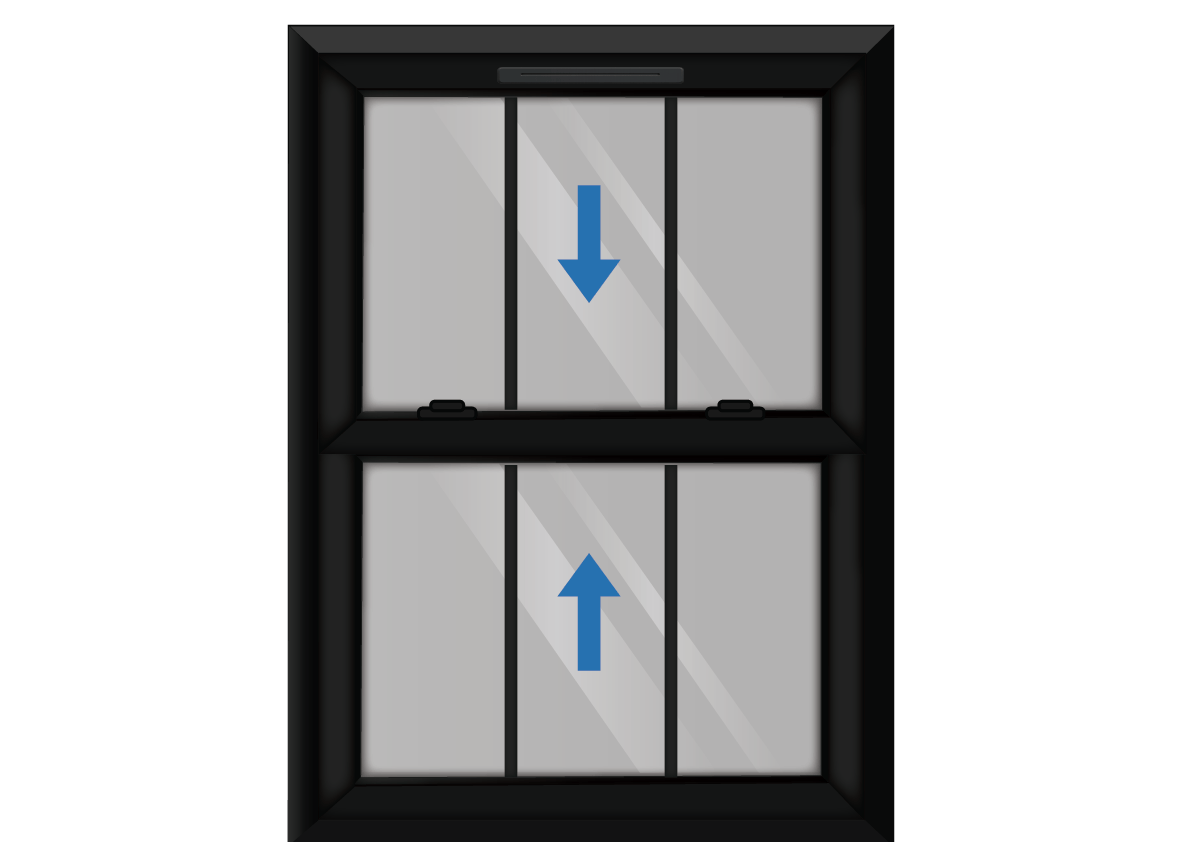 Black uPVC Sliding Sash Window with Georgian Triple Vertical Bars