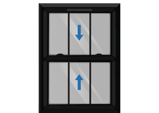 Black uPVC Sliding Sash Window with Georgian Triple Vertical Bars