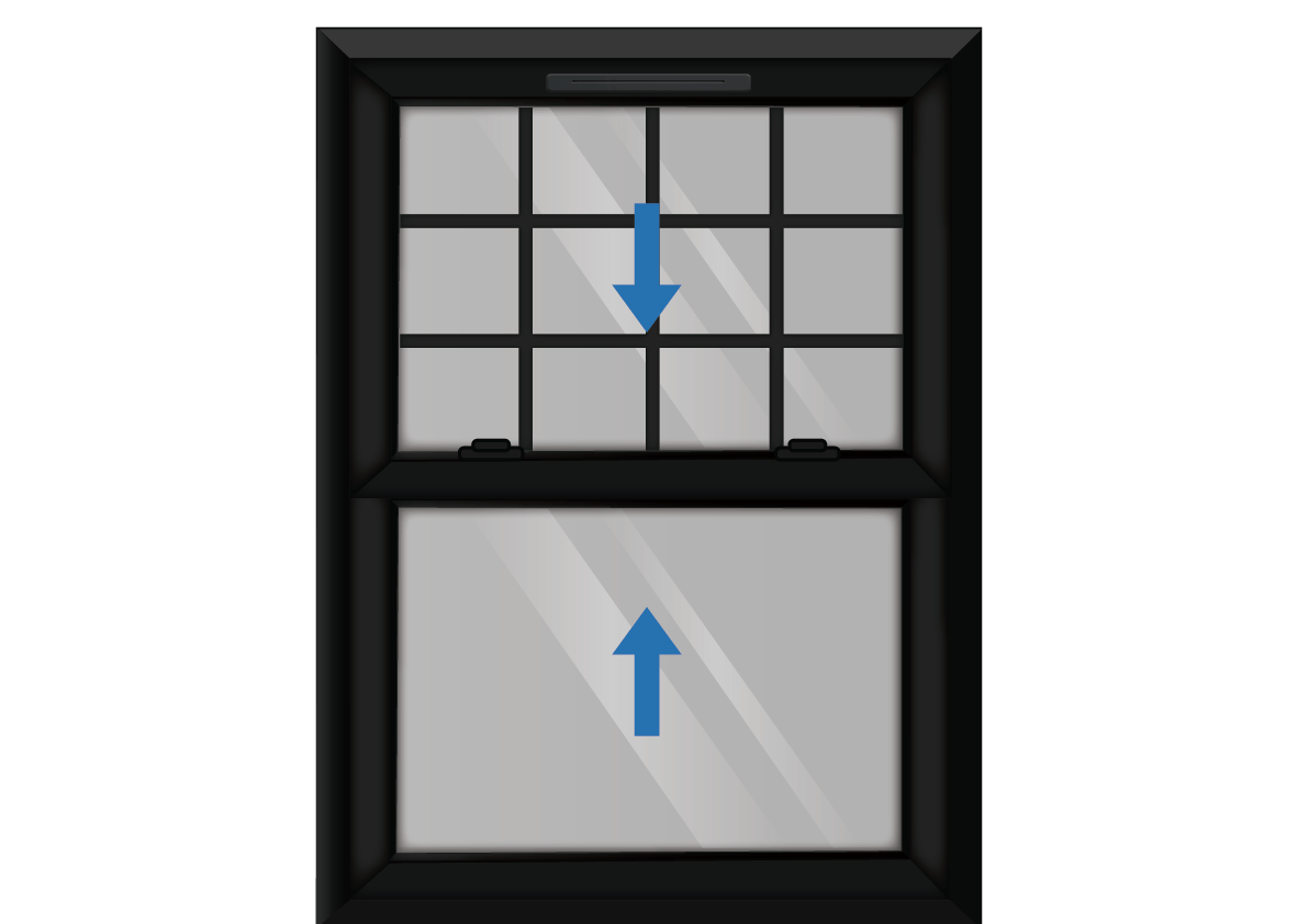 Black uPVC Sliding Sash Window with Georgian Top Sash