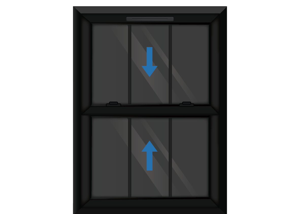 Black uPVC Sliding Sash Window with Georgian Triple Vertical Bars