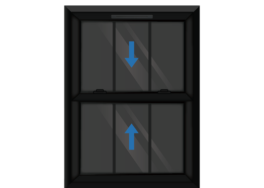 Black uPVC Sliding Sash Window with Georgian Triple Vertical Bars