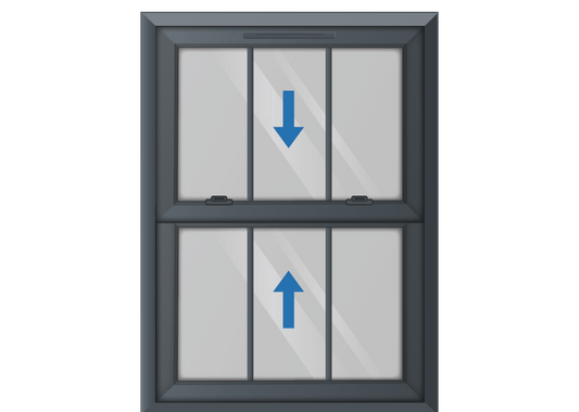 Grey uPVC Sliding Sash Window with Georgian Triple Vertical Bars