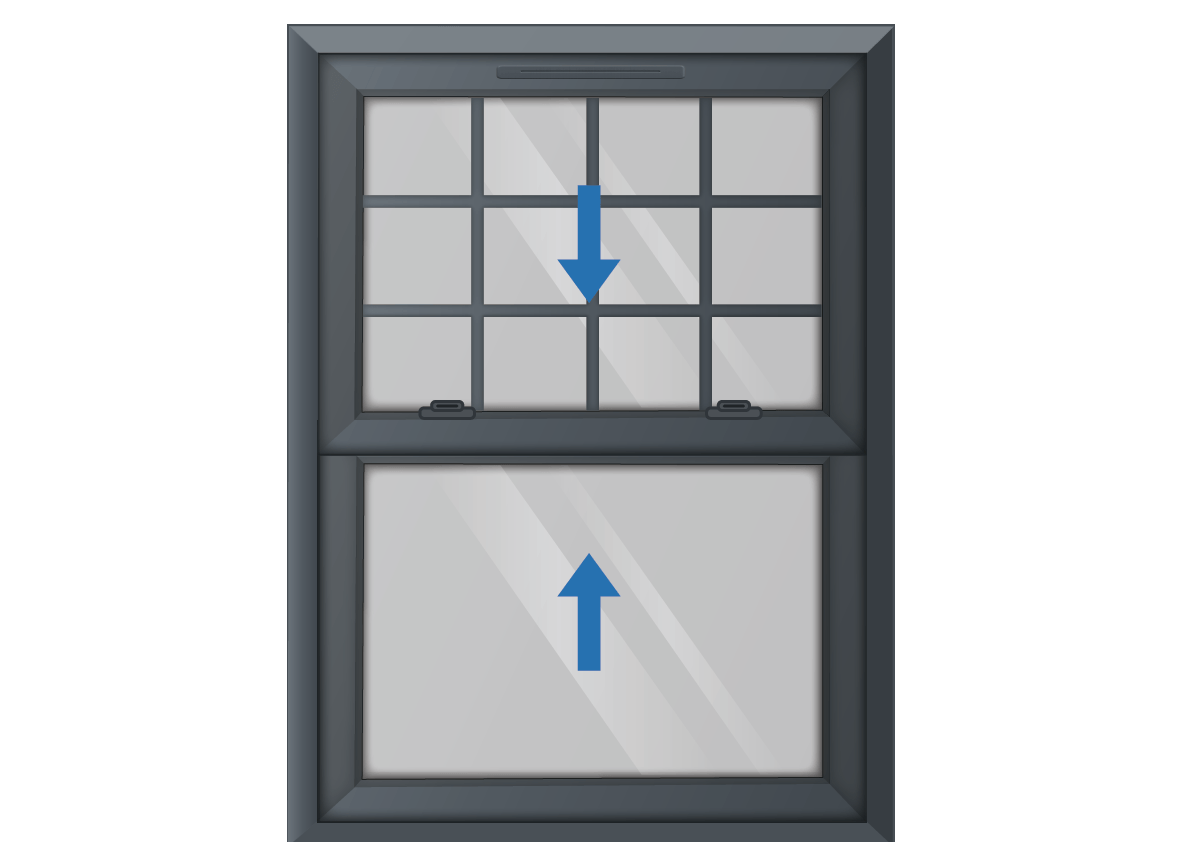 Grey uPVC Sliding Sash Window with Georgian Top Sash