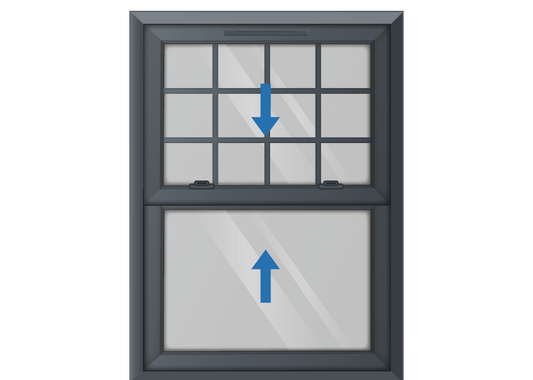 Grey uPVC Sliding Sash Window with Georgian Top Sash