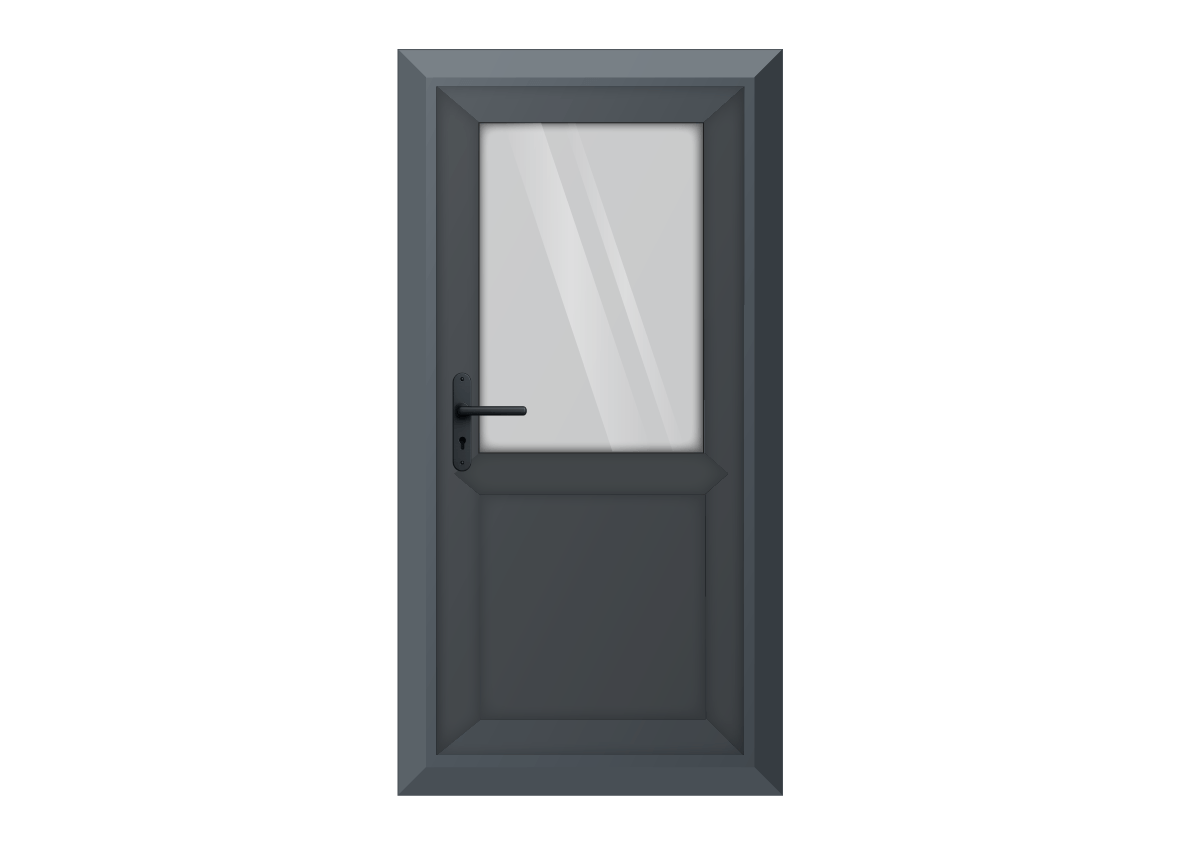 Grey uPVC Clear Half Glass Half Panel Single Door