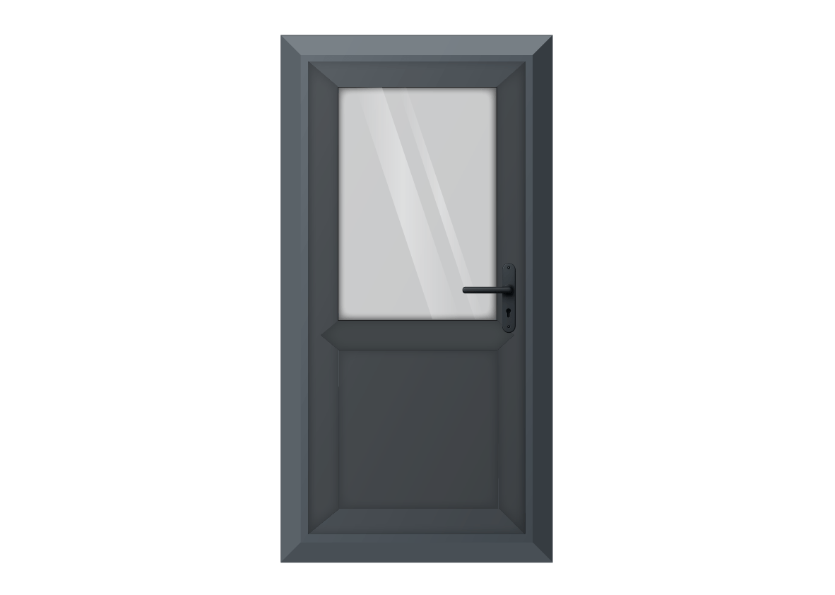 Grey uPVC Clear Half Glass Half Panel Single Door