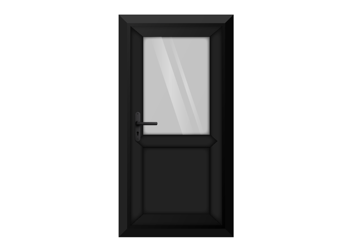 Black uPVC Clear Half Glass Half Panel Single Door