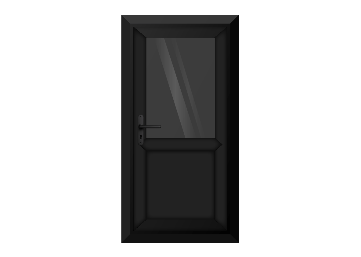 Black uPVC Obscure Half Glass Half Panel Single Door