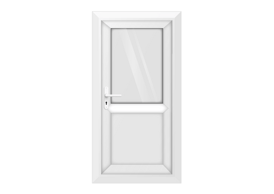 White uPVC Clear Half Glass Half Panel Single Door